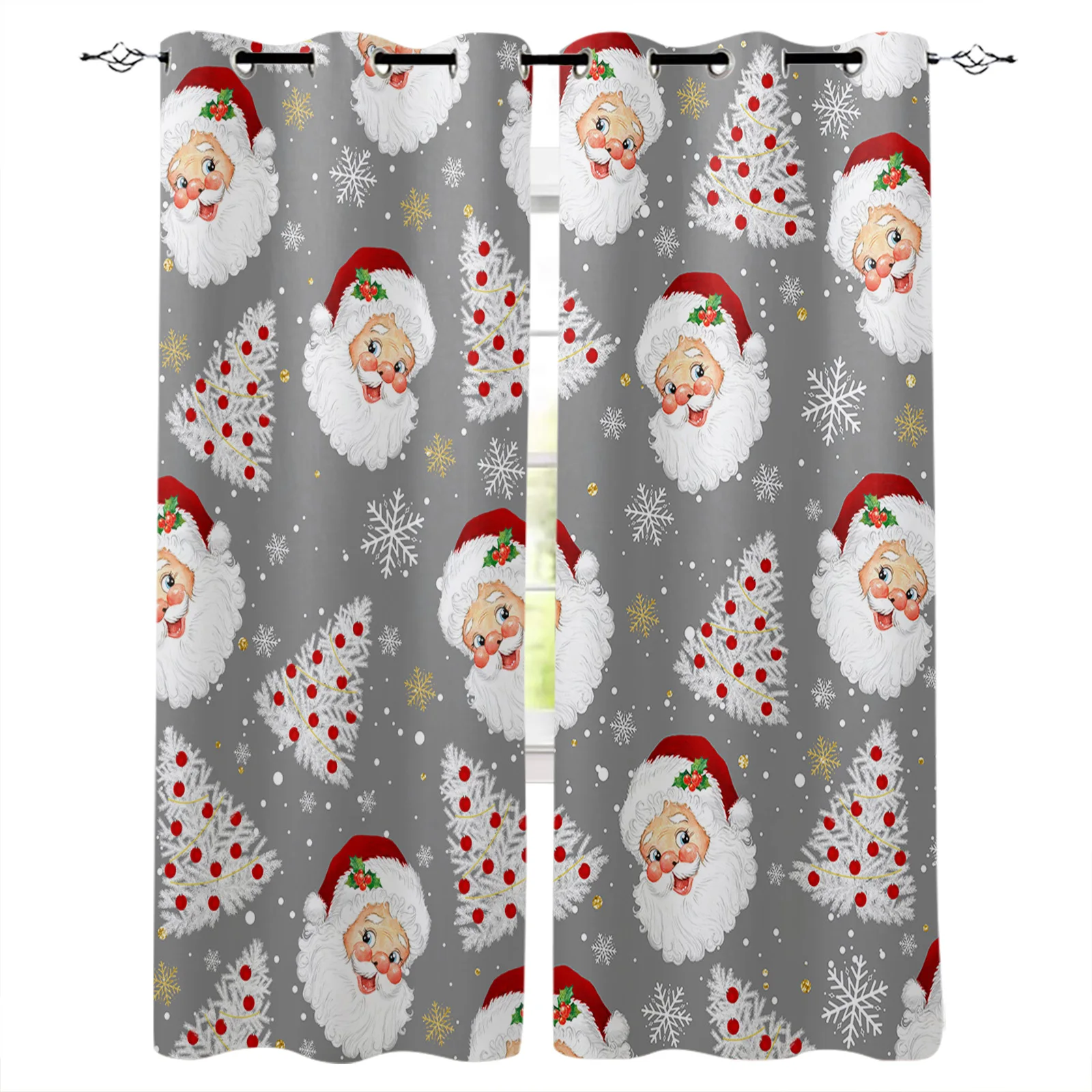 

Christmas Gray Santa Claus Snowflakes Window Curtains for Living Room Luxury Bedroom Decor Curtains Kitchen Balcony Drapes