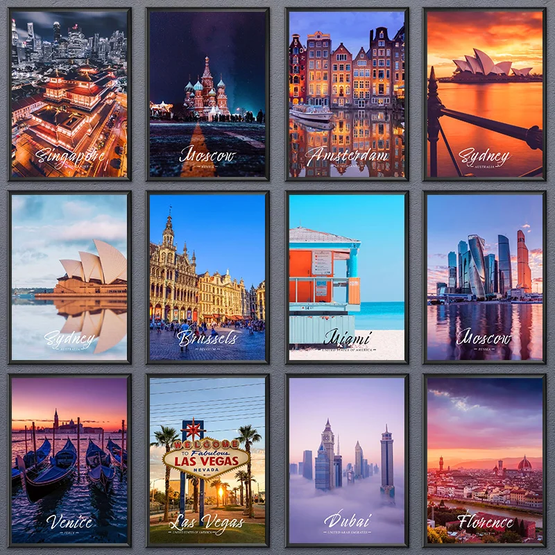 

Famous World Cities Posters and Prints New York London Dubai Toronto Sydney Wall Art Pictures Canvas Painting Bedroom Home Decor