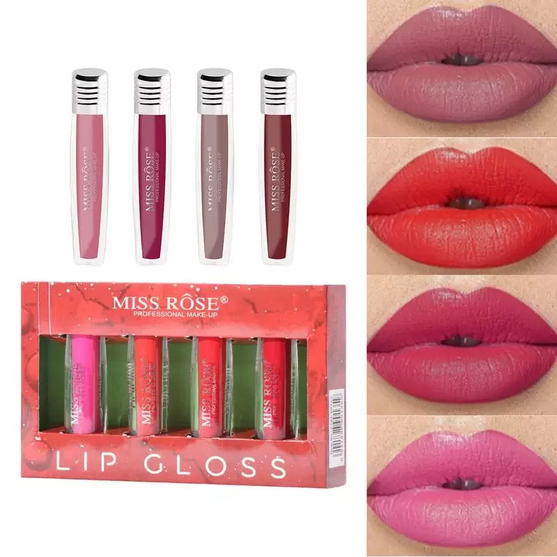 

NEW2023 4pcs Lip Gloss Set Long Lasting Waterproof Full-on Plumping Lipgloss Sexy Red Liquid Lipstick Lip Beauty Cosmetic