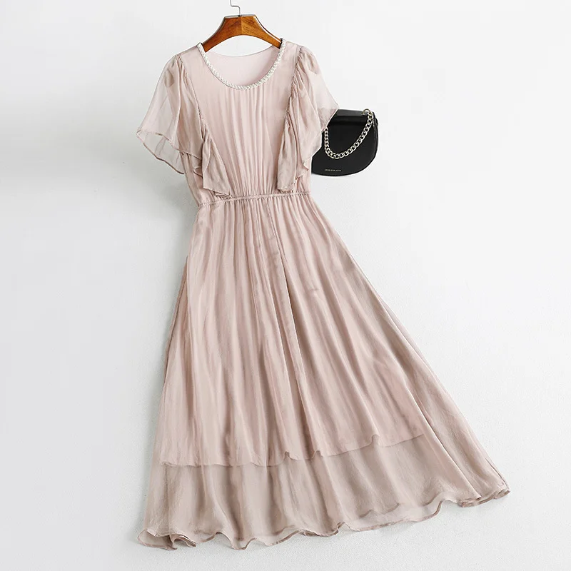 Dress 2023 Summer New Silk Ruffle Edge Elegant Dress Girl