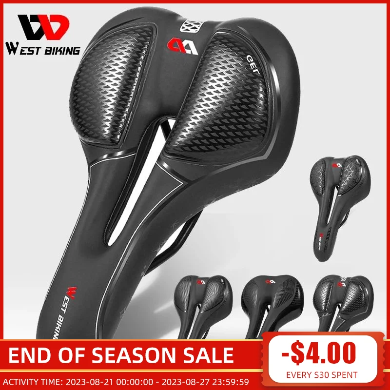 

WEST BIKING Bicycle Saddle Breathable Shockproof Hollow Cushion MTB Road Bicycle Saddle GEL+PVC Comfortable Mountain Bike Seat