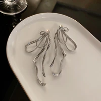 korean jewelry fashion personality silver color metal bowknot big earrings for women statement accessories brincos