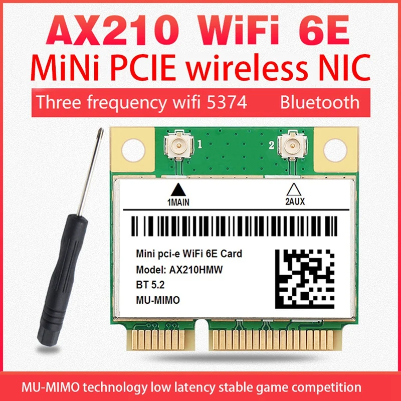 

Wifi 6E AX210 Mini PCI-E Wireless Network Card WIFI6 Dual Band 2.4G/5G Network Card Bluetooth 5.2 Network Card Adapter New