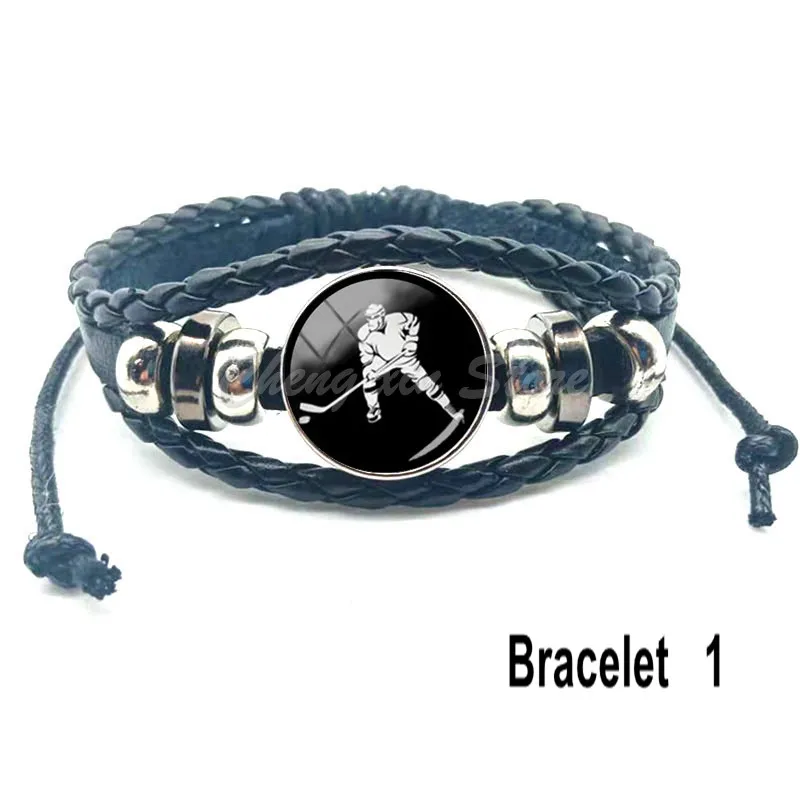 Модный кожаный многослойный браслет для хоккея Стик со стеклянной фотографией