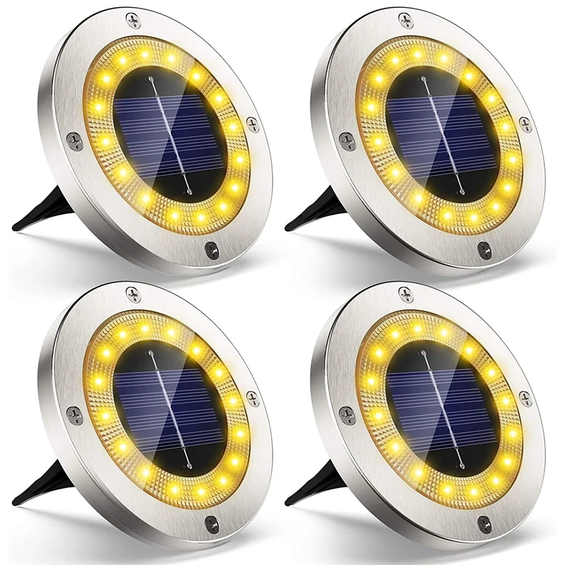 

HOT-Outdoor Solar Light Garden Decoration, 4Pcs 16 LED Flat Solar Lamps With Warm White Light Recessed Solar Spotlights