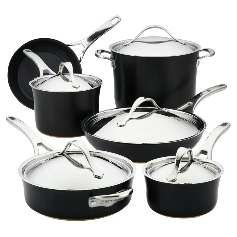 

Nouvelle Copper Luxe Hard-Anodized Nonstick Cookware Set, 11-Piece, Onyx Cooking Pot Sets for Effortless Cooking