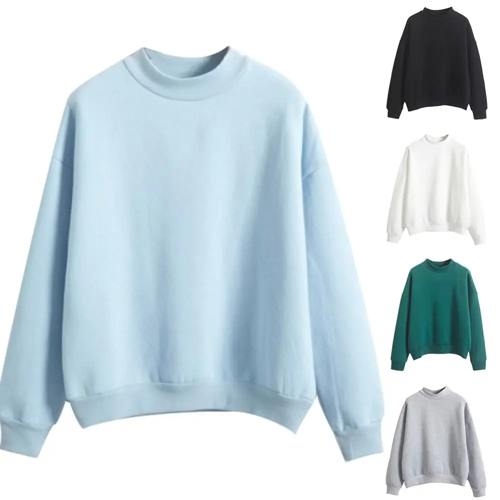 

Autumn Winter Casual Hoodies Women Pullover Tops Solid Color Crew Neck Long Sleeve Sweatshirt Pullover Women Clothes
