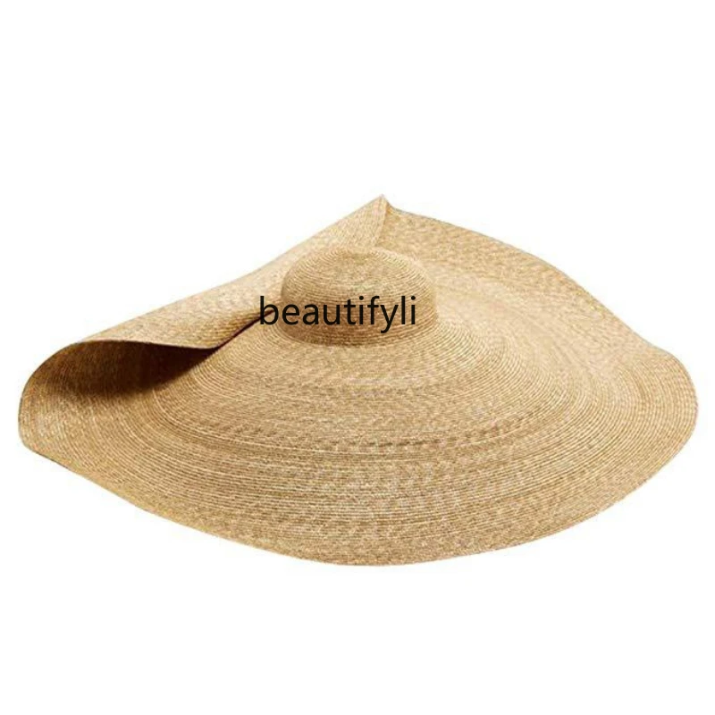 

HJ Niche Curling 25cm Big Brim Straw Flat Straw Hat Convex Shape
