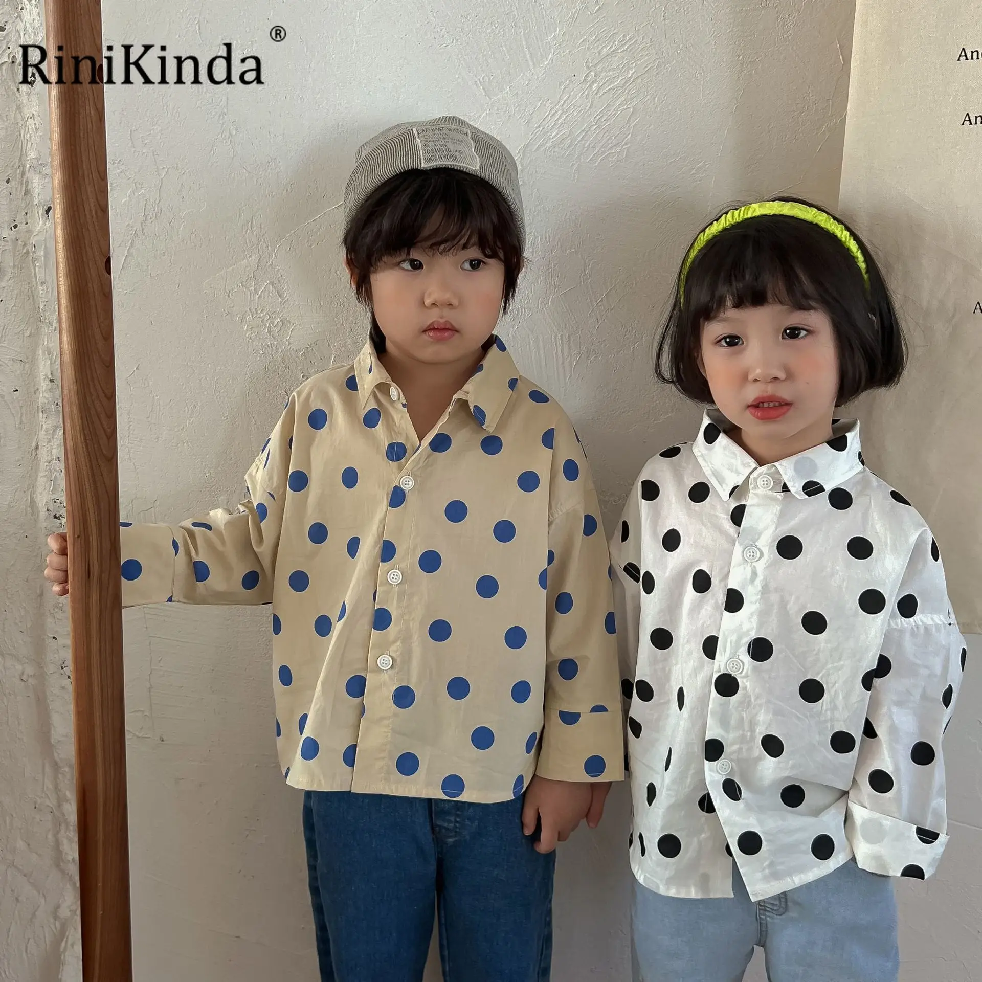 

Весенне-осенняя модная детская хлопковая рубашка rinikind для маленьких мальчиков, одежда с принтом в горошек для маленьких девочек, детские по...