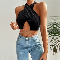 summer fashion sexy women casual tanks top sleeveless vest chain strap party clubwear female clothes velvet solid streetwear