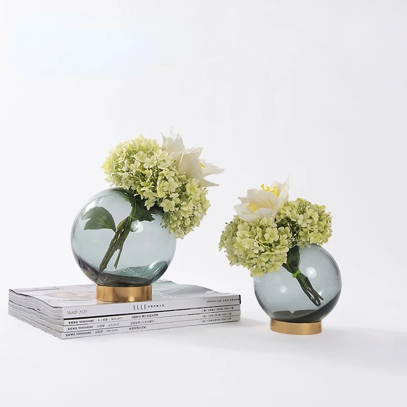 Nordic Glass Vases with Artificial Floral Model Room Hotel Ornaments Light Luxury Table Vase Crafts Home Decoration Accessories