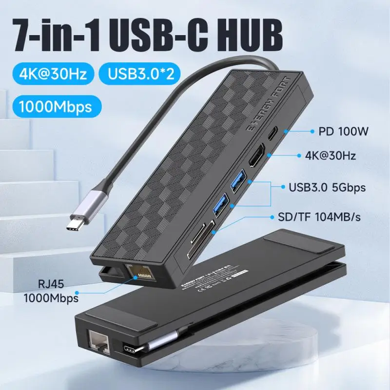 

USB-концентратор 7 в 1, USB 3,0, 5 Гбит/с, 1000 Мбит/с