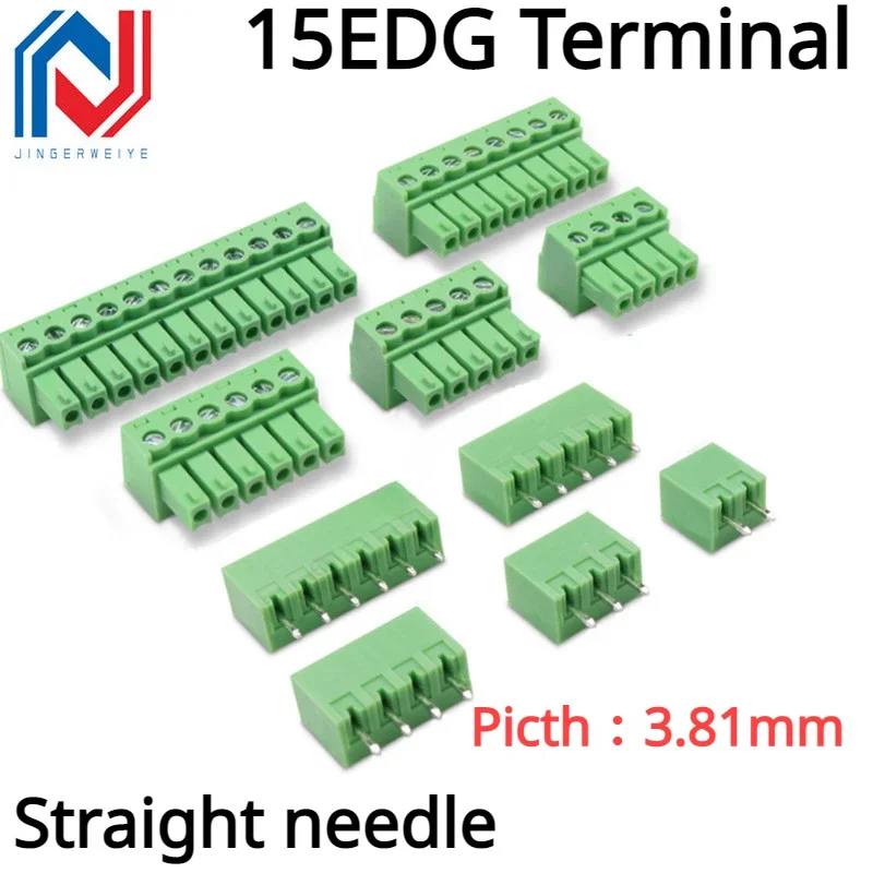 

5Set/lot 2EDG 3.81mm 2Pin-10Pin Straight needle Terminal plug type 300V 8A 15EDG 3.81mm pitch connector pcb screw terminal block