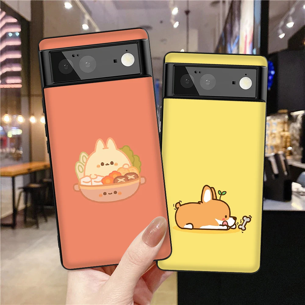 

Cute Food Dog Case for Google Pixel 7a 7Pro 7 6a 6 6Pro 5 5a 5G 4XL 4 3XL 3 3a 3aXL 4a Luxury Silicone Soft TPU Cover Coque Capa