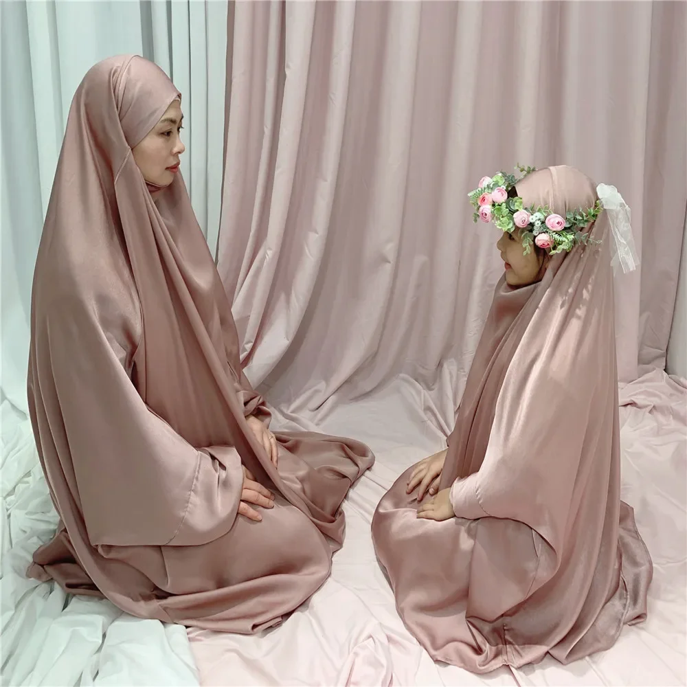 Мусульманское женское и детское платье-хиджаб для девочек комплект с капюшоном