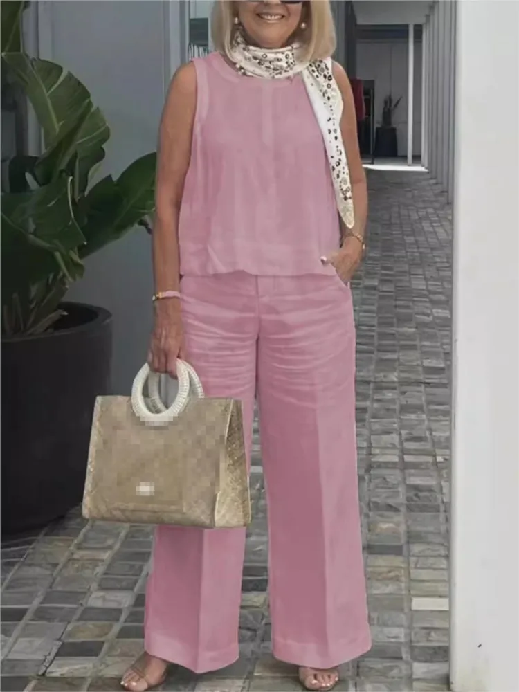 Летний комплект из хлопка и льна для женщин женские костюмы простая свободная