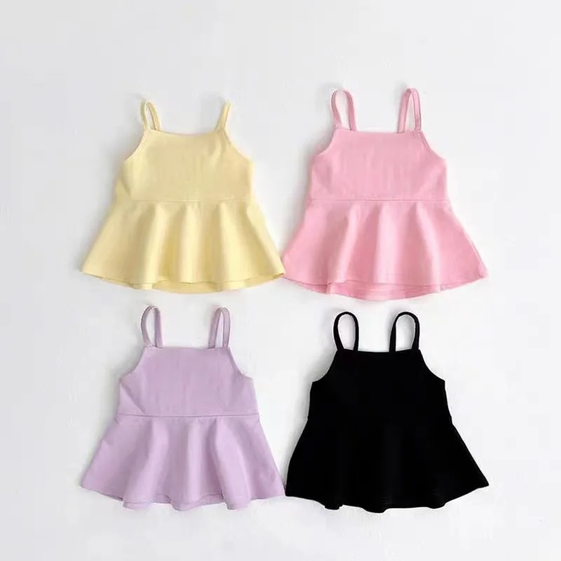 Корейский Летний удобный топ для дошкольниц из чистого хлопка с милыми оборками