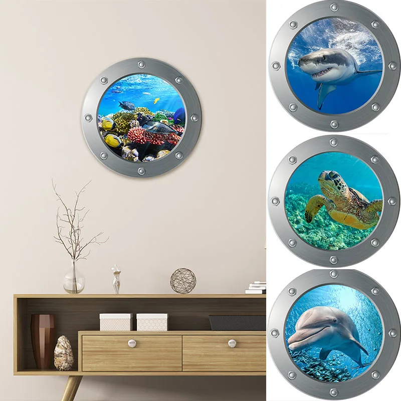 

1pcs Fish Submarine Window Sticker 3D Home Decoration DIY PVC Mural Wall Stickers Bathroom Refrigerator Art Animal Decals