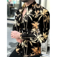 fashion men shirt turn down collar button casual shirts coconut tree print long sleeve tops mens clothes hawaii cardigan blouse