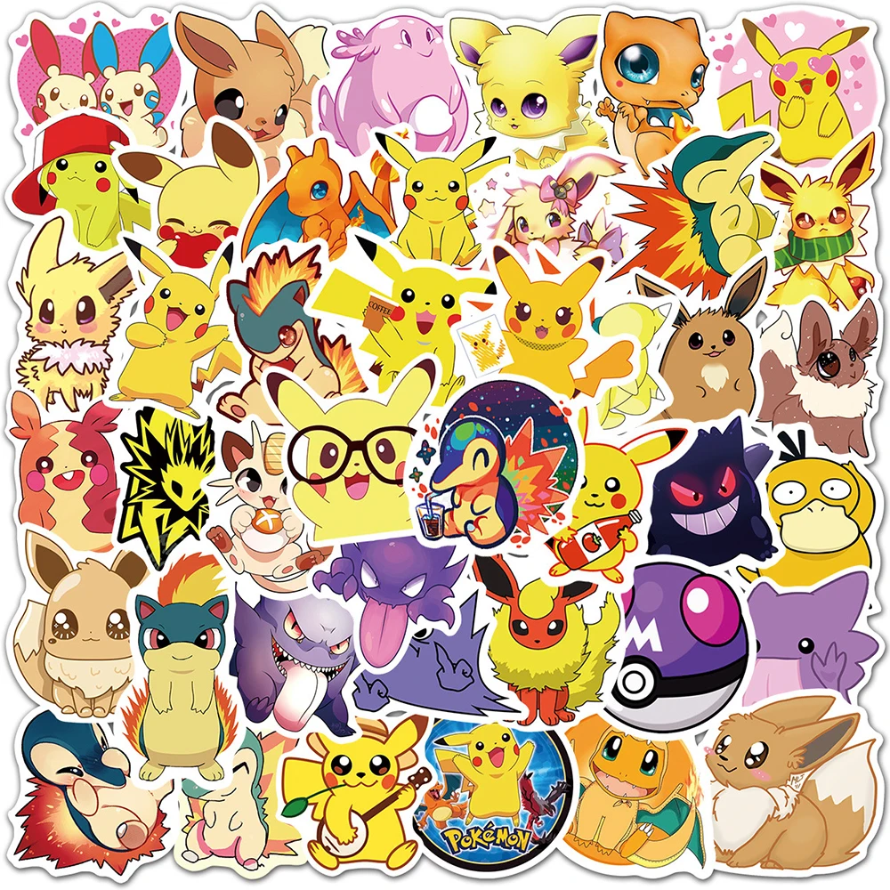 10/30/50PCS Kawaii Big Eye Style Pokemon Stickers Funny Pikachu Anime Decals PVC DIY Laptop Phone Bike Wall Decoration Toy Gift