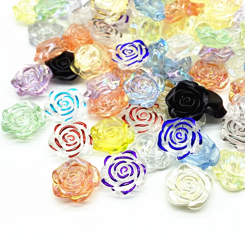 

10 pieces/lot 19mm AB Color Rose Flower Flatback Acrylic Beads for Jewelry Making Scrapbook Handmade Phone Case DIY