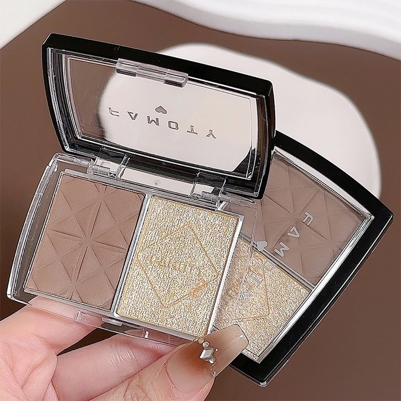 Двухцветная палитра румян 2 в 1 стойкие водостойкие матовые осветляющие румяна