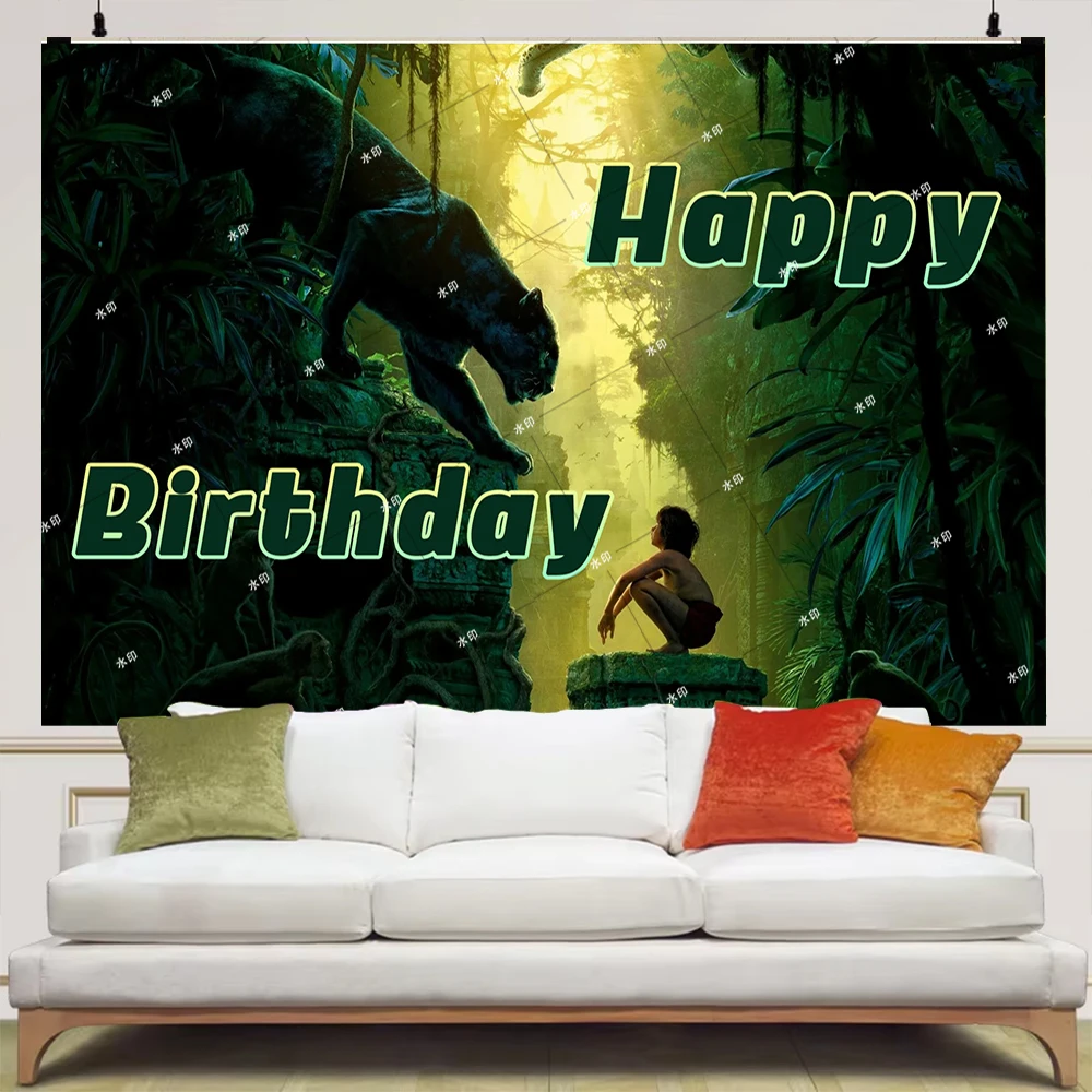 Мультяшная Книга джунглей тема Детский День Рождения фотография Mowgli Медведь Лес