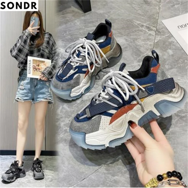 

Новинка весна-осень 2023, женская обувь Matsuke на толстой подошве, повседневная обувь жареная уличная мода, Спортивная Женская двухслойная кожаная обувь D