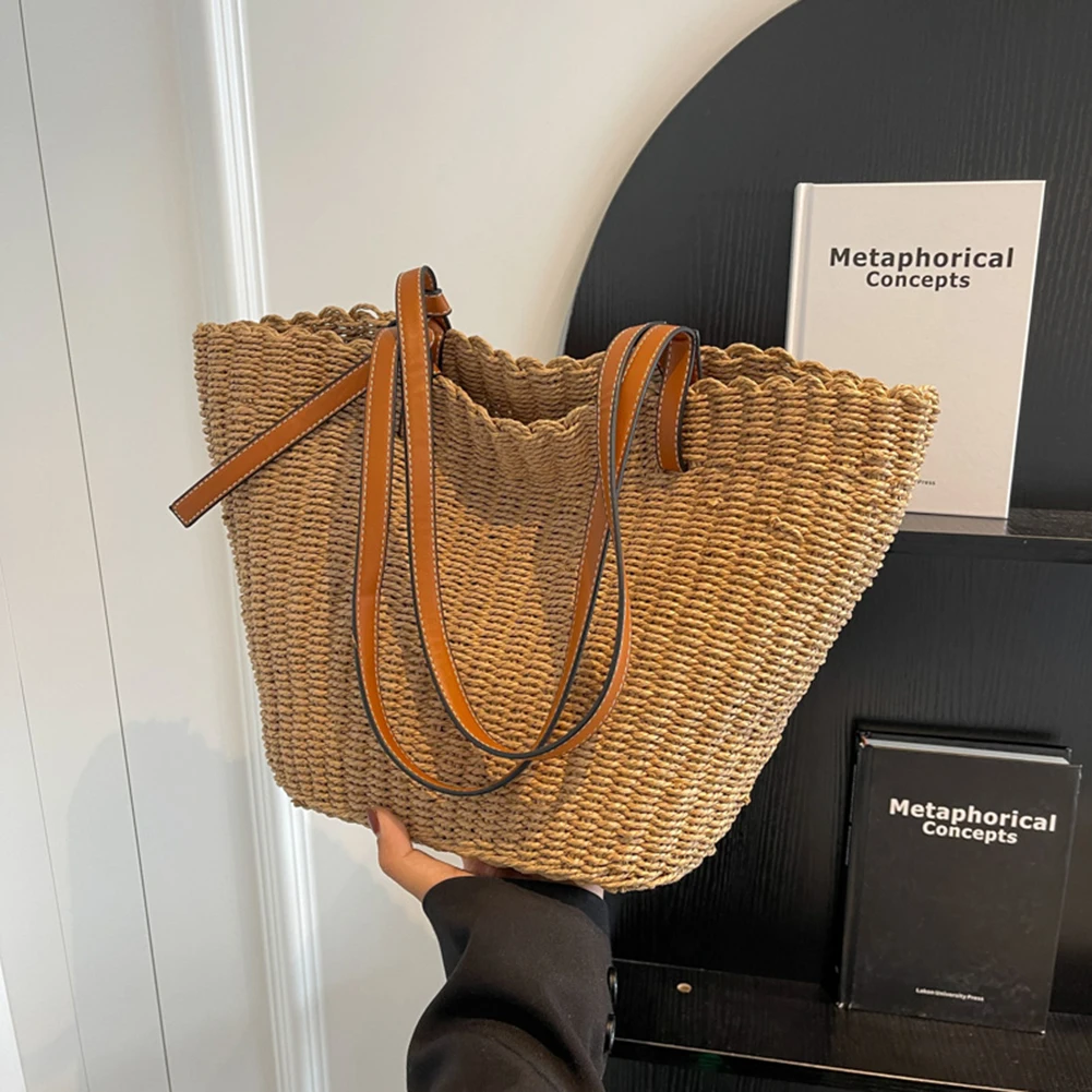 

Women Shoulder Bag Luxury Designer Straw Tote Bag Large Capacity Handbag Fashionalbe Underarm Bag Simple Female Commuter Handbag