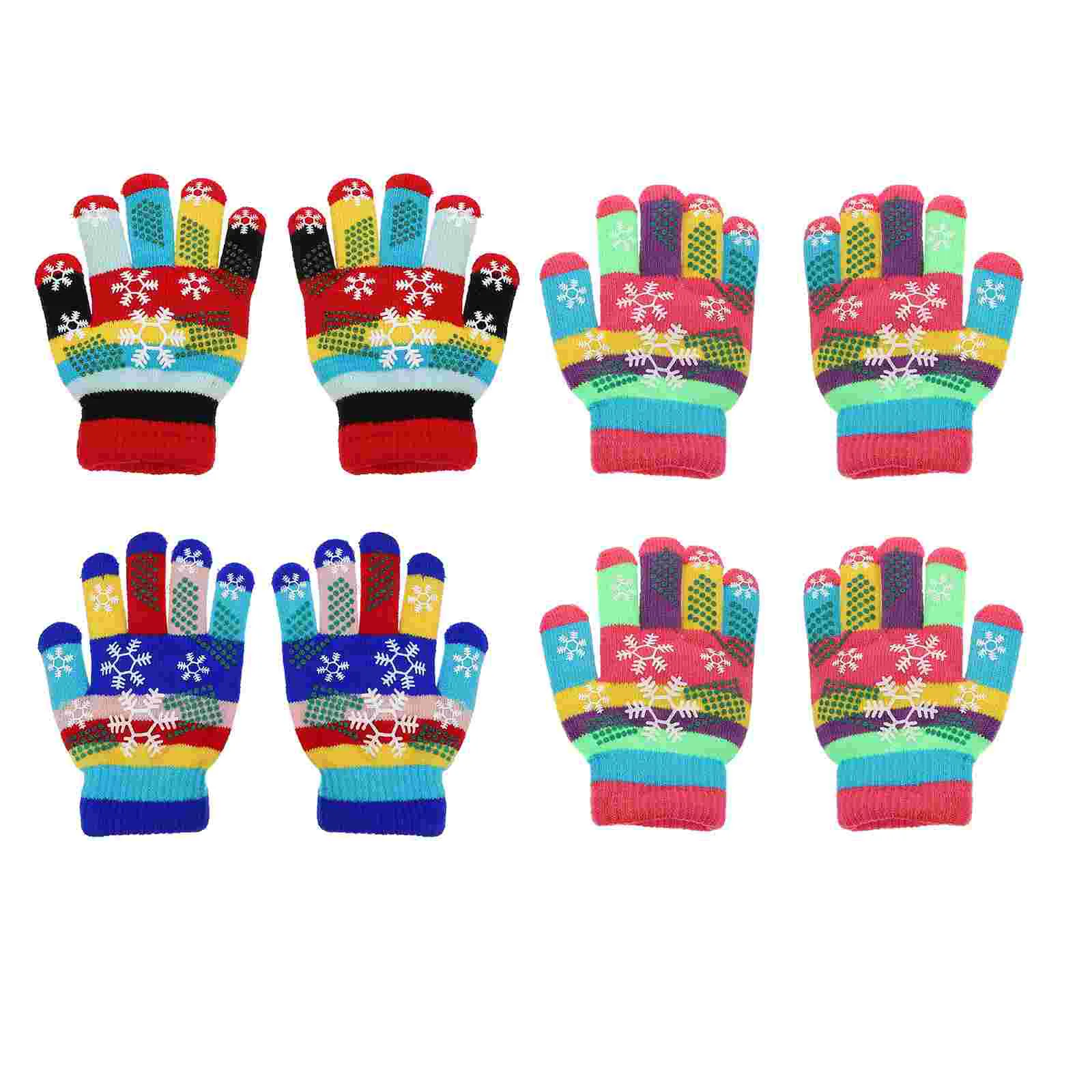 

4 Pairs Children Colorful Snowflakes Gloves Children Thickened Winter Gloves