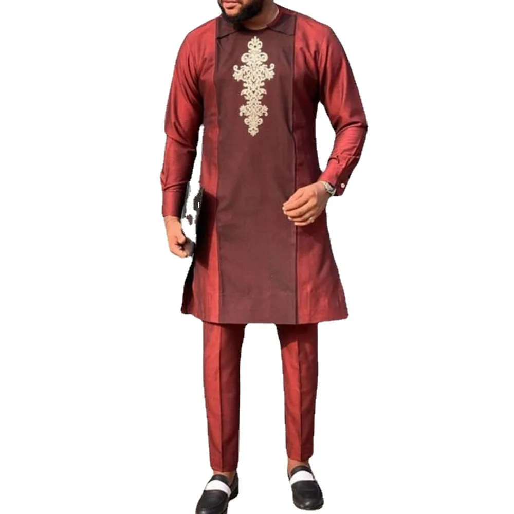 Muslim Fashion Men Shirts African Cotton Dubai Long Sleeve Arabian 2022 Loose Casual Red Cotton Linen Suits Islamic Clothing