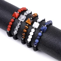 handmade gemstone matte black onyx bead strand chakra bracelet for men women healing crystal 10mm pyramid beads bangle jewelry