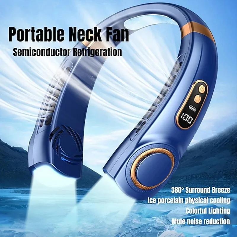 

Portable MINI Neck Fan Bladeless Fan Colorful Atmosphere Light Leafless Hanging Fans Air Cooler Cooling Wearable Neckband Fans