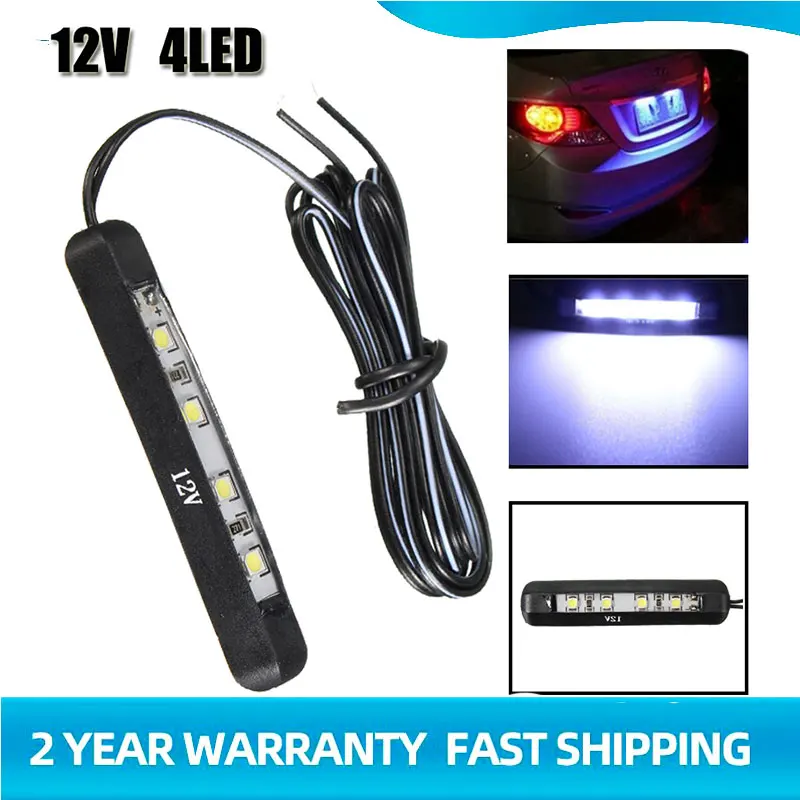 Car Motorcycle Led Tiny Rear Number Plate Light Lamp 12V 4Led Number Plate Tail Light Car License Plate Decoration Light Parts