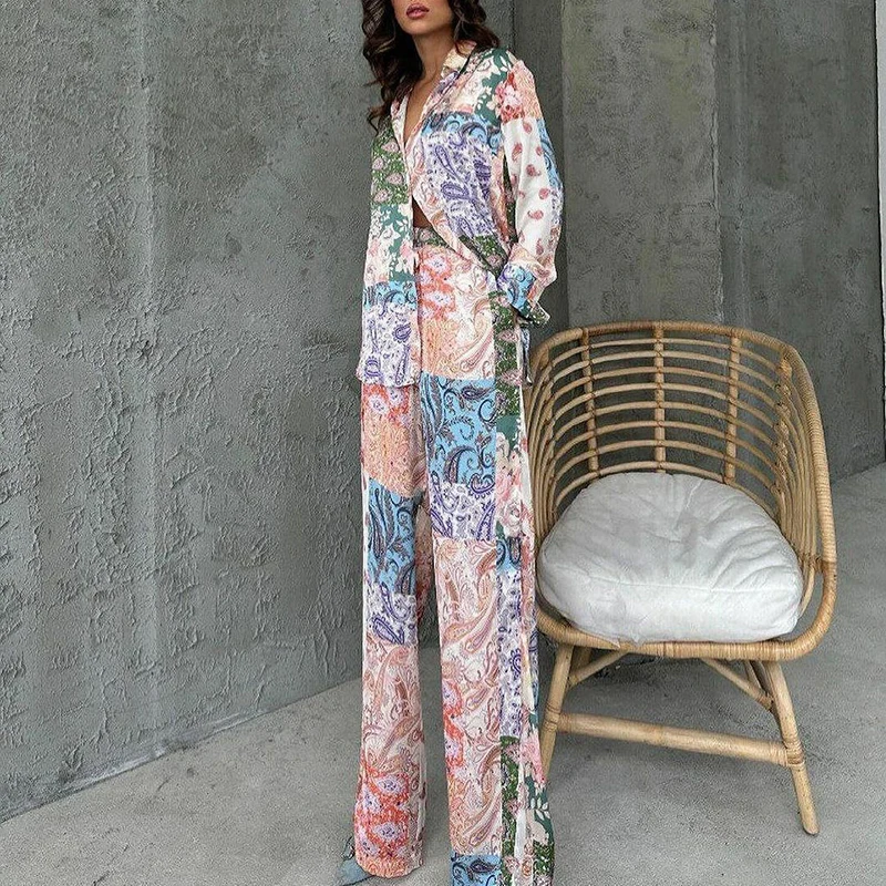 Женский однотонный комплект из брюк и рубашки с пуговицами S-3XL цвет в