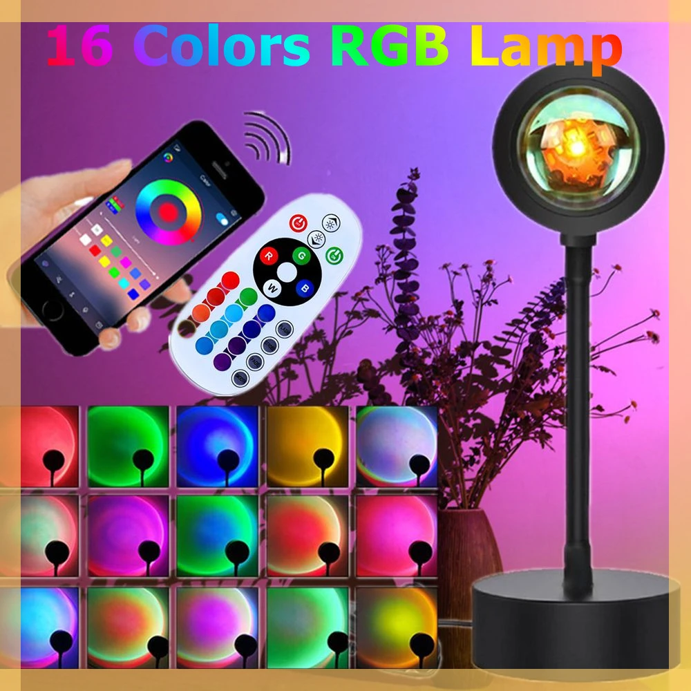 

Радужный закат лампа APP цветной RGB светодиодный ночсветильник Декор для комнаты домашняя атмосфера фотография Фон закат проекционная лампа