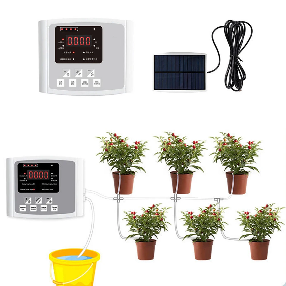 

Indoor Garden Drip Irrigation Controller Artifact Auto Drip Irrigation Watering System Double Single Pump Solar Powered Droppers