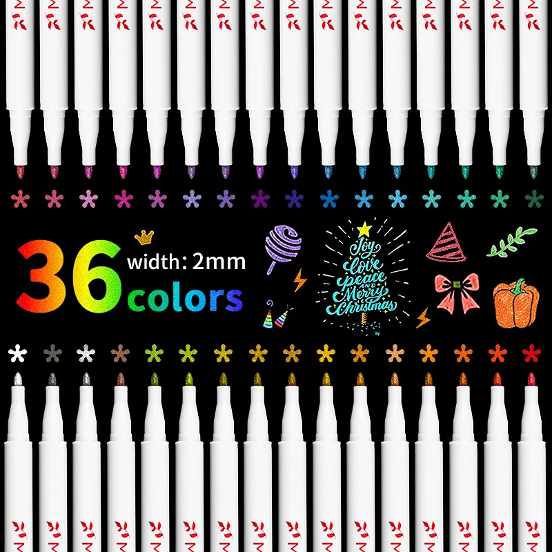 

36 Colors Metal Marker Painting Beautiful Pen Colour Paintbrush Multi-function Calligraphy Brush Student Manual Account Marker