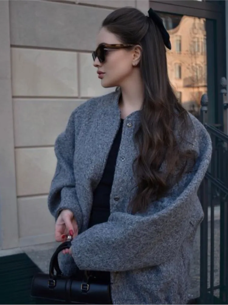 

Женская верхняя одежда, весеннее пальто, куртки с карманами, зимние женские длинные теплые пуговицы 2023, шикарные серые куртки с рукавом-бомб...