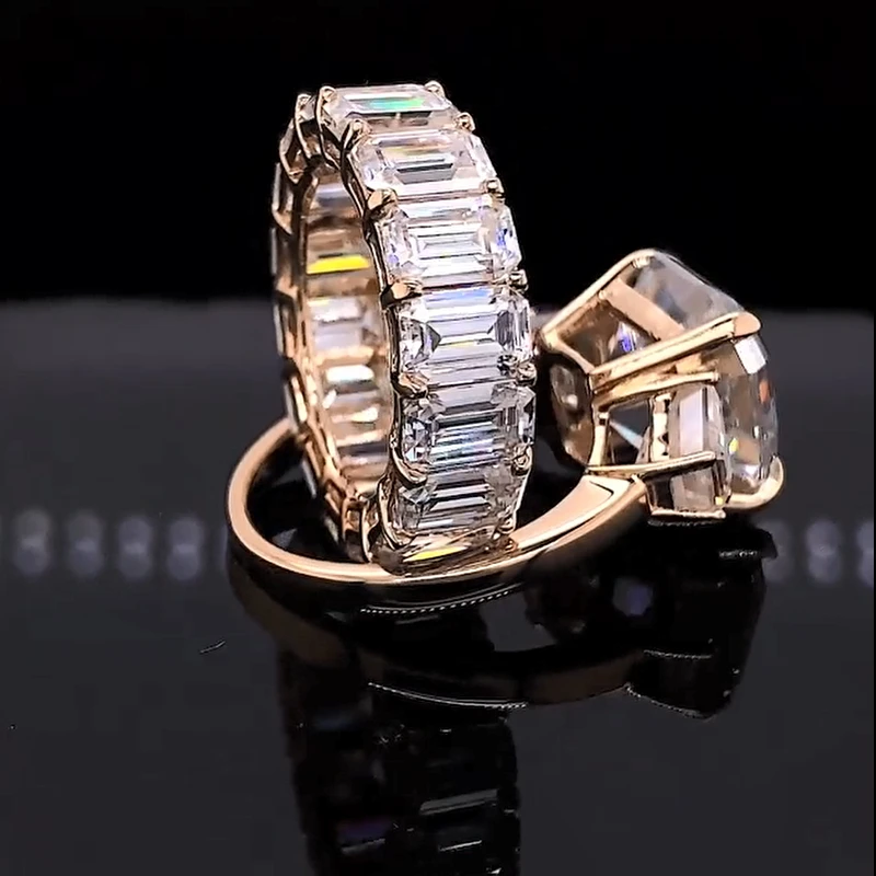 luxury 4Carat Asscher shape set Ring 18K Au750 White Gold DVVS Moissanite Diamonds Wedding Party Engagement Anniversary Rin