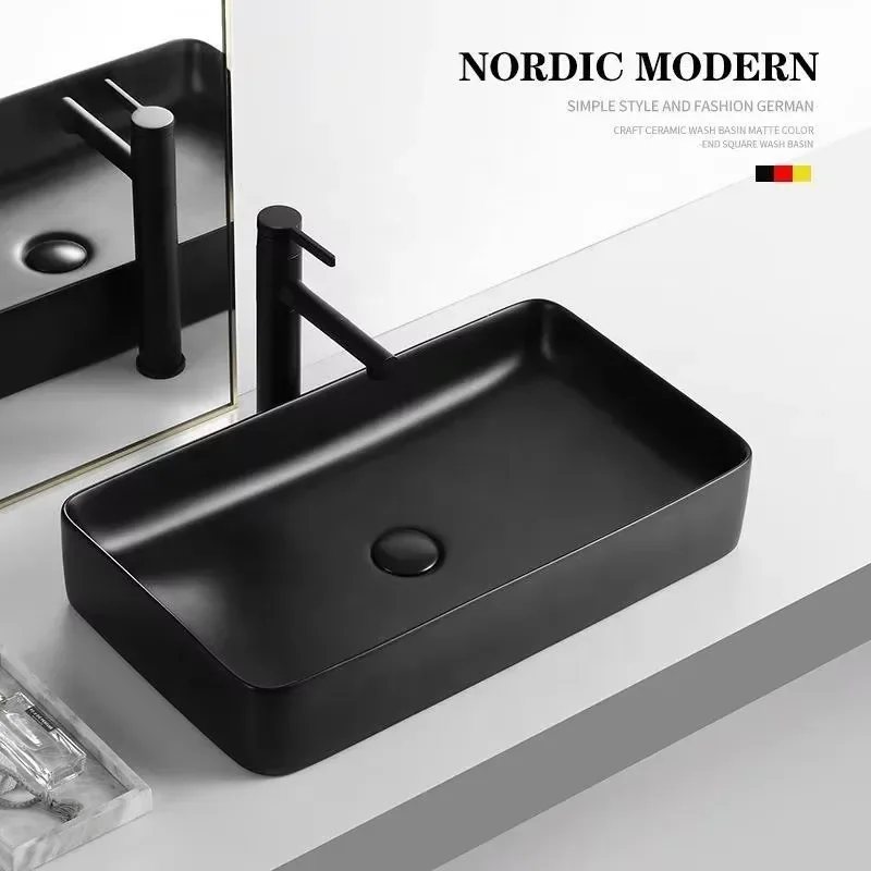Изысканная раковина для ванной комнаты умывальника с подставкой черная матовая