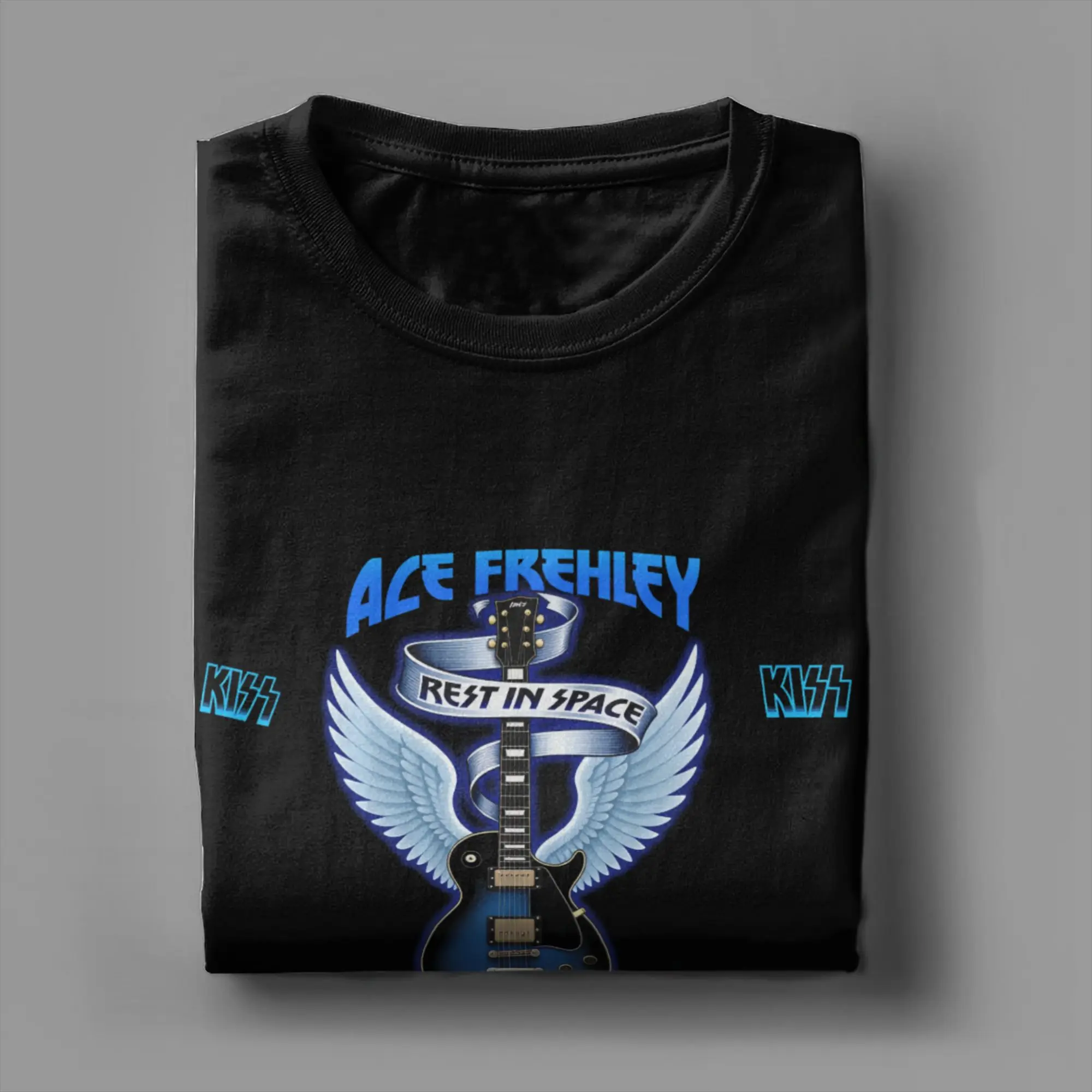 Фото Новая хлопковая футболка с принтом Ace Frehley x KISS Band 2026 года для пар, летние винтажные футболки в стиле хиппи, повседневные топы больших размеров №4