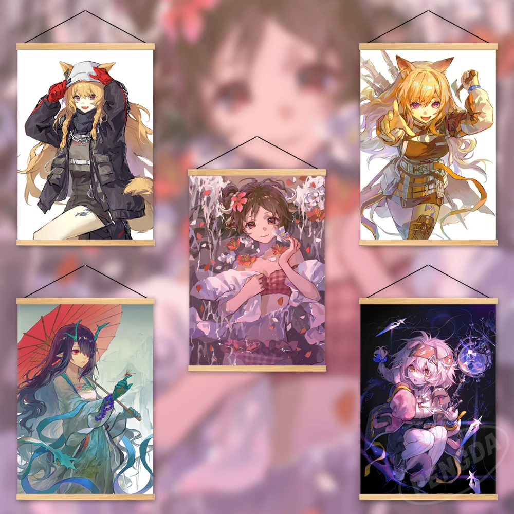 

Home Decorative Canvas Arknights Wooden Suzuran Hanging Prints Goldenglow Painting Poster Skadi Wall Art Anime Modular Pictures