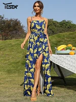 yesexy dresses for women 2022 summer maxi print boho split thigh cami backless sleeveless elegant casual sexy long dresses
