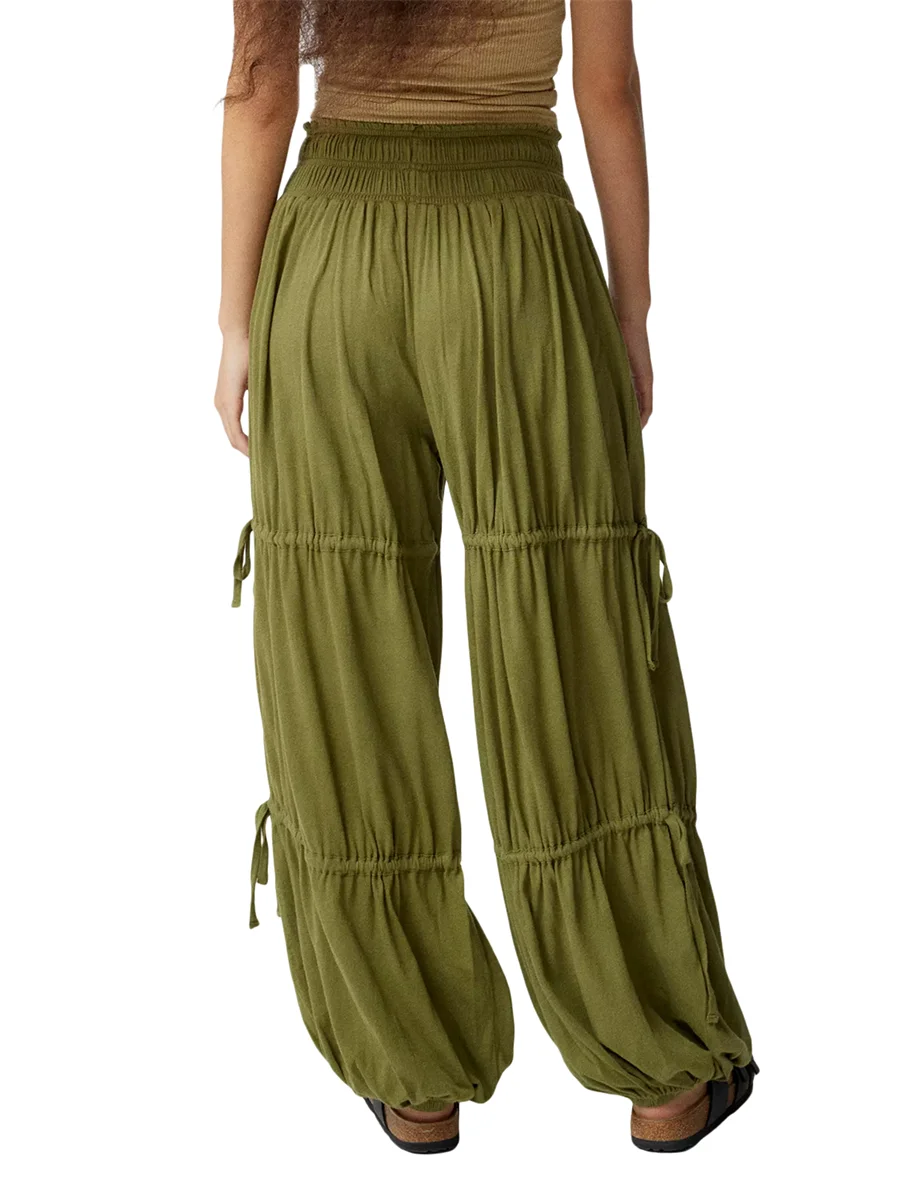 Women s Flowy Palazzo Harem Pants with Pleated Ruched Detailing - Wide Leg Lounge Trousers for Casual Wear Yoga and More -