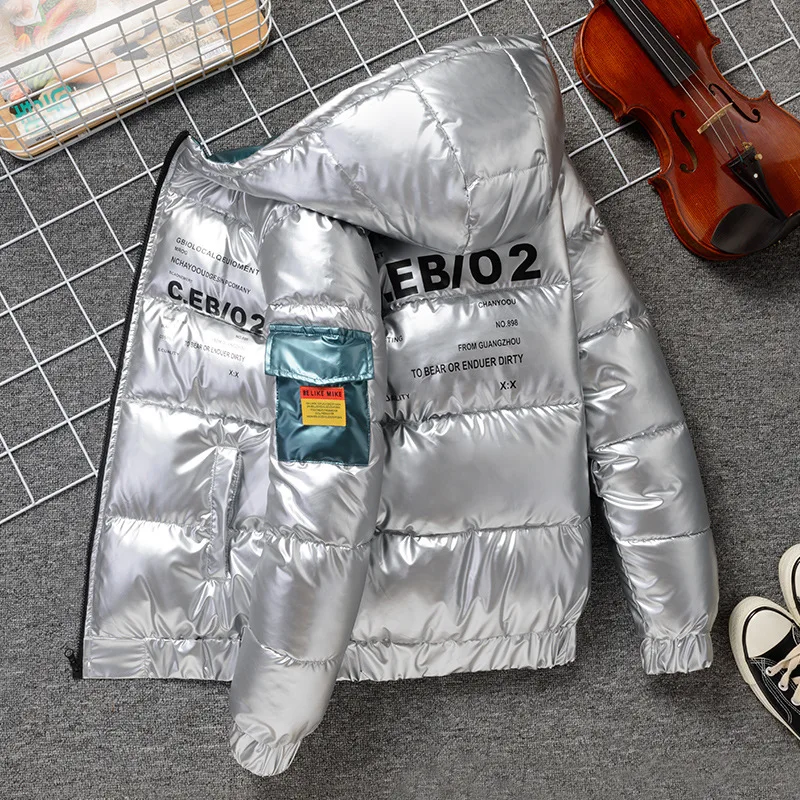 New Winter Men's Parkas Thickened Cotton Coat Cotton-padded Jackett Men's Bright Fabric Warm Casual Hooded Jackets Windbreaker