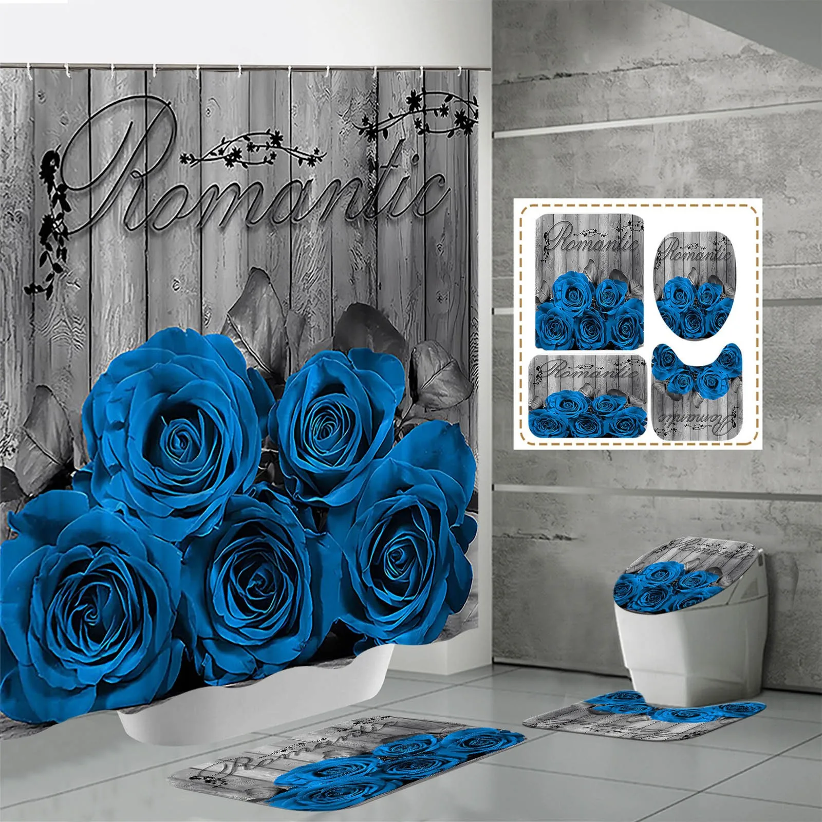 

Valentine's Day 4 Pieces Shower Curtain Set With Rugs Shower Curtain For Bathroom Sets With Shower Curtain And Rug Toilet Sets