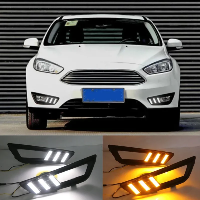 2 шт. светодиодные дневные ходовые огни для Ford Focus 3 MK3 2015 2016 2017 2018 желтая функция