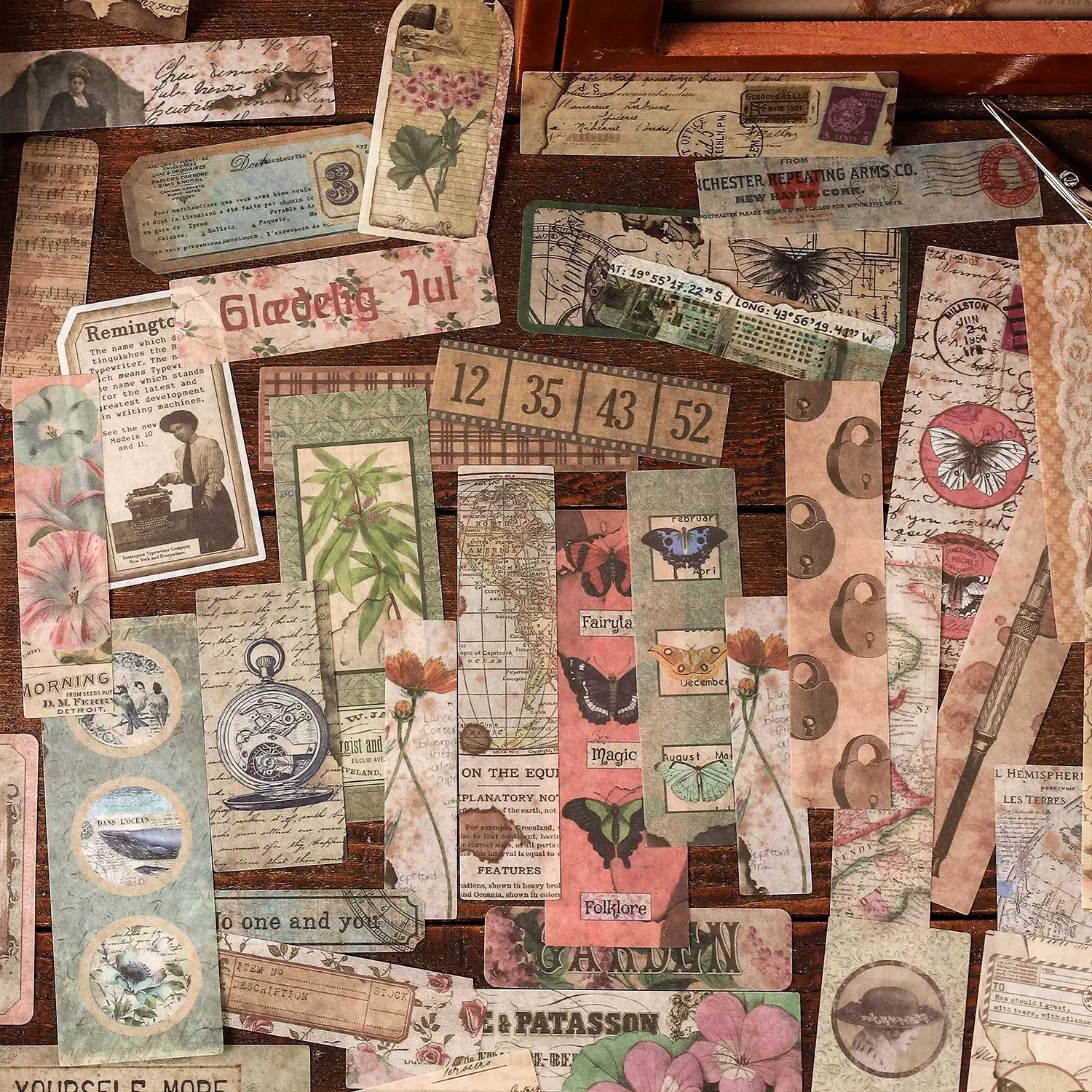 

40Pcs Vintage Plant Washi Stickers DIY Diary Junk Journal Decor Retro Butterfly Bird Collage Sticker Album Scrapbooking