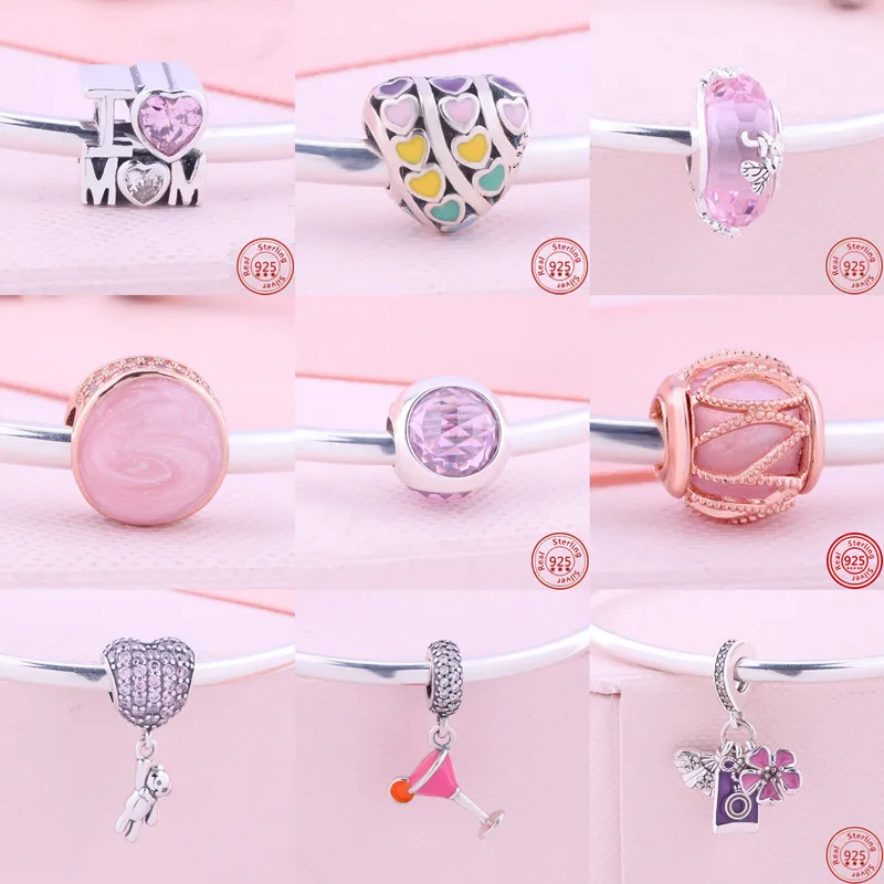 

Authentic 925 Sterling Silver Charms Lovely Pink Heart Earphone Charms Fit Pandora Bracelet and Necklace For Girl Gift Jewelry